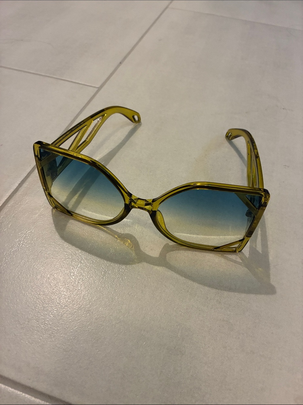 Yellow Frame Blue Gradient Lens Women's Sunglasses